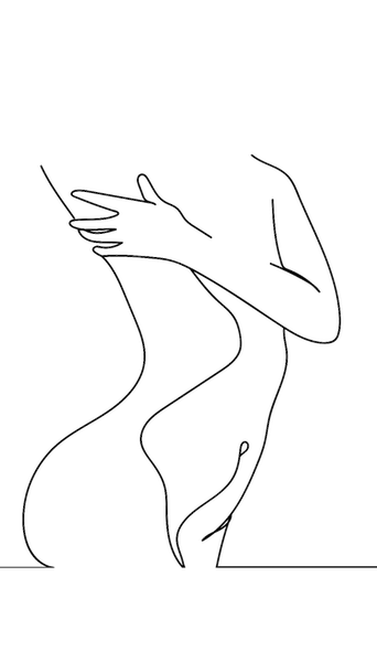 Linienzeichnung: Ein Frauenkörper von der Seite
