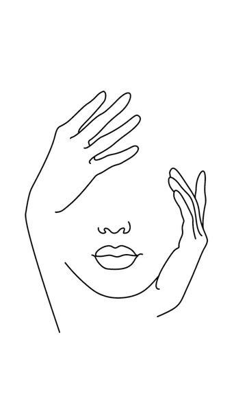 Linienzeichnung: Ein Gesicht mit Händen