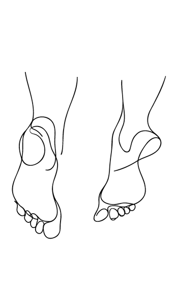 Linienzeichnung: Füße von hinten